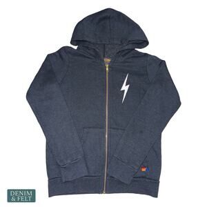 Aviator Nation Lightning Bolt Full Zip Hoodie Charcoal Kids Size 10 Cozy Luxe